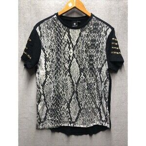 Akedemiks Tee Shirt Size Large Faux Snakeskin Gold Studded Sleeves